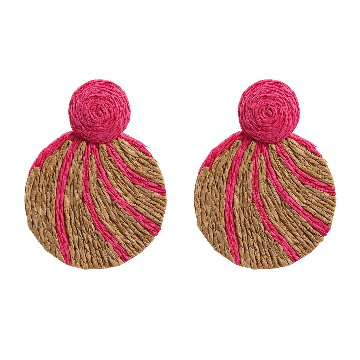 Women's Autumn Raffia Round Leaves Bohemian Ornament Earrings