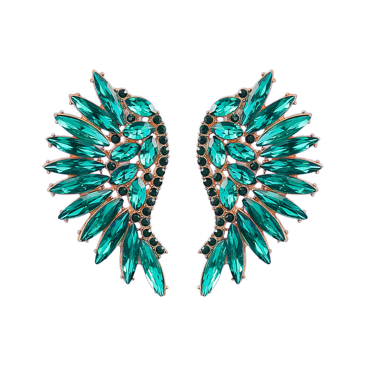 Colorful Crystals Exaggerated Fan-shaped Wings Fashion Earrings