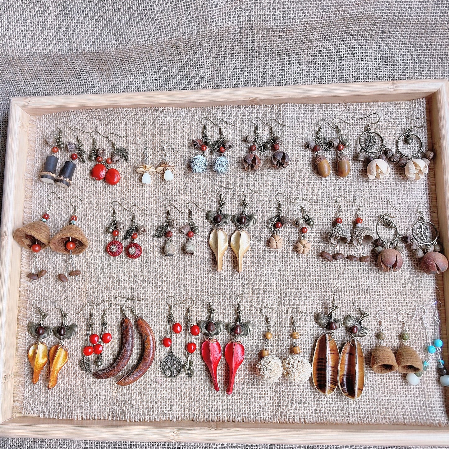 Wooden Chinese Style Art Retro Ear Clip Golden Bell Bodhi Earrings