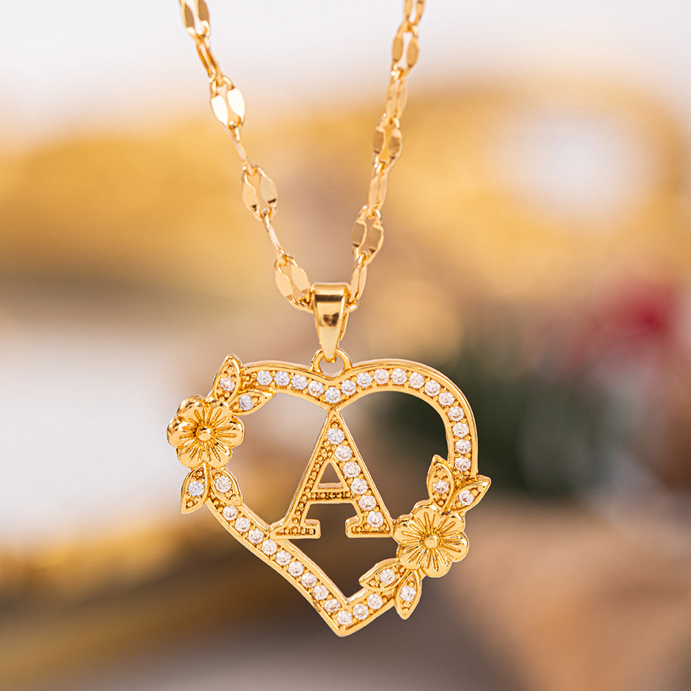 Affordable Luxury Fashion Letter Love Trendy Copper Inlaid Zircon Clavicle Necklace