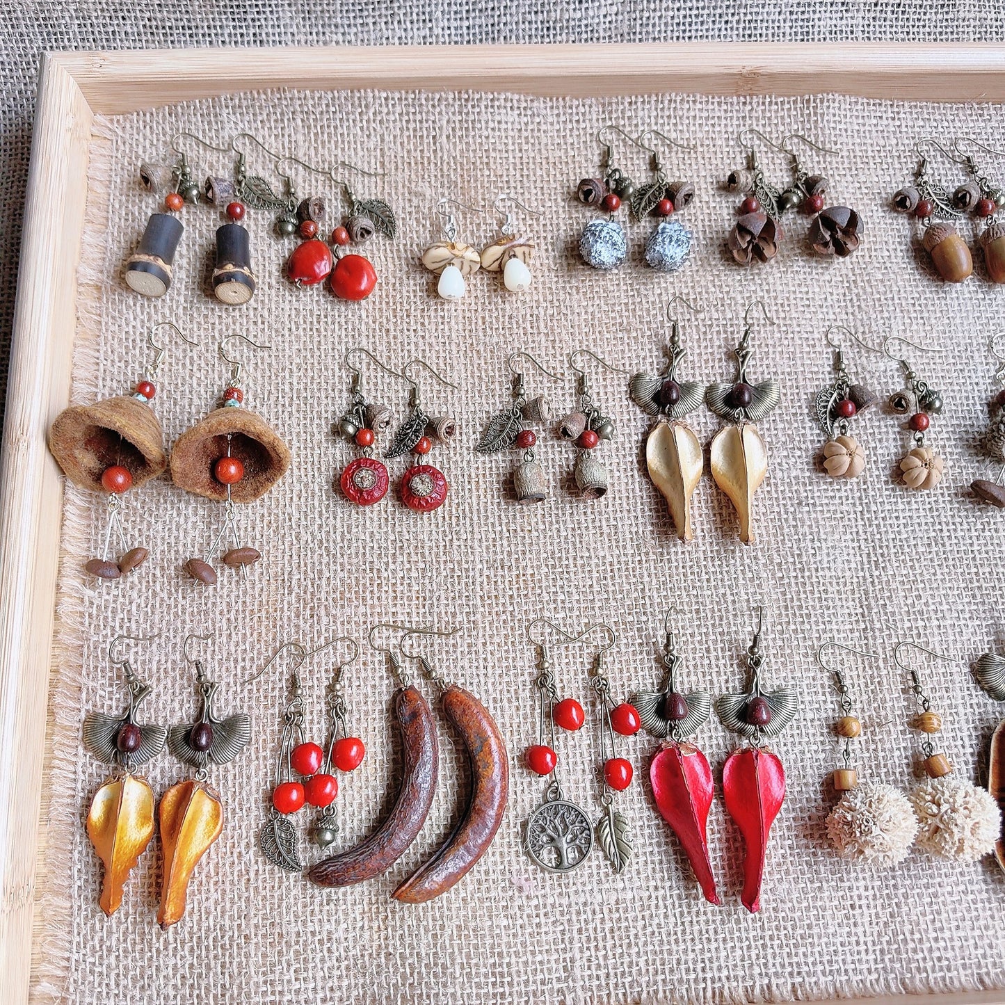Wooden Chinese Style Art Retro Ear Clip Golden Bell Bodhi Earrings