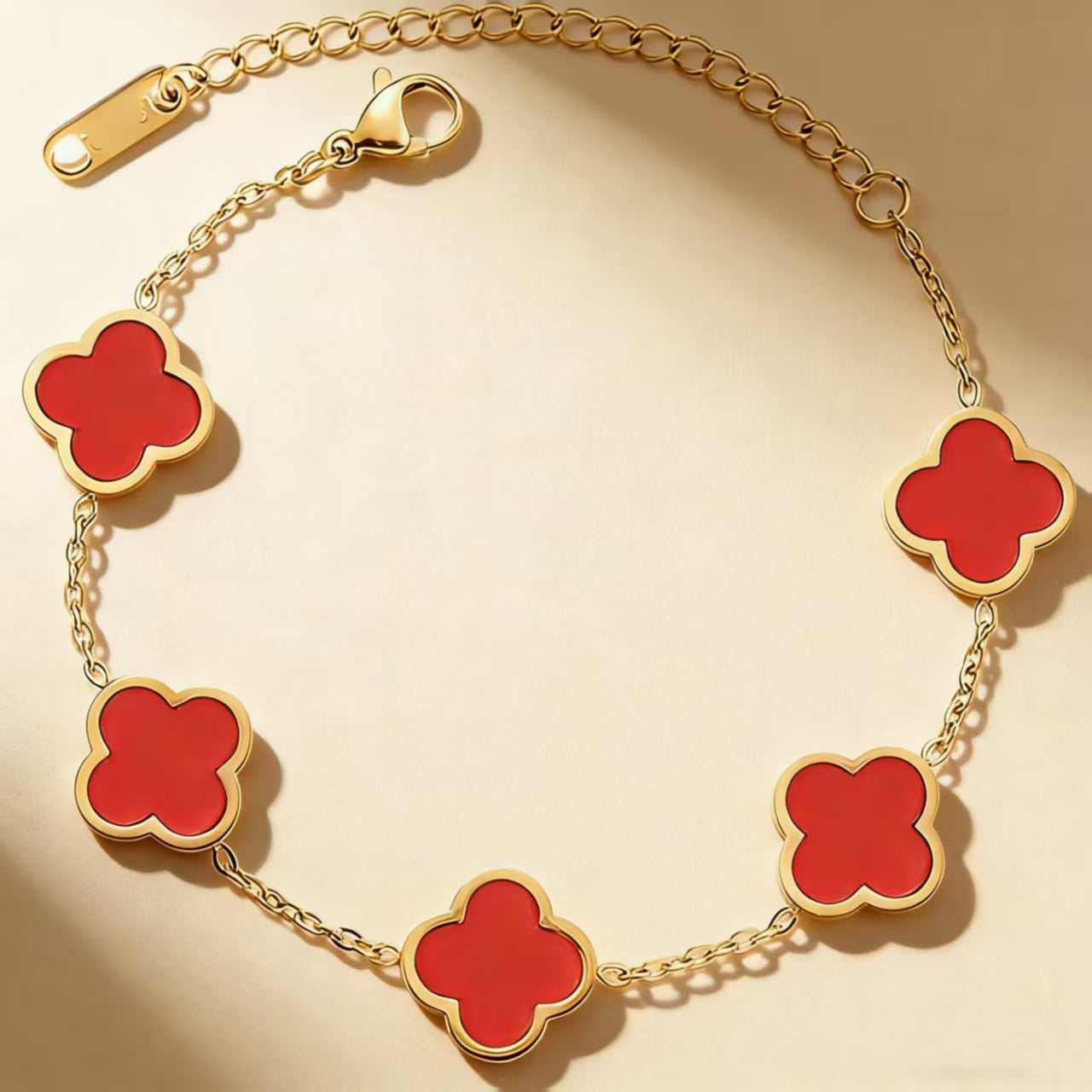 Women's Stylish Glossy Four-leaf Clover Titanium Steel Gold-plated Double-sided Bracelet