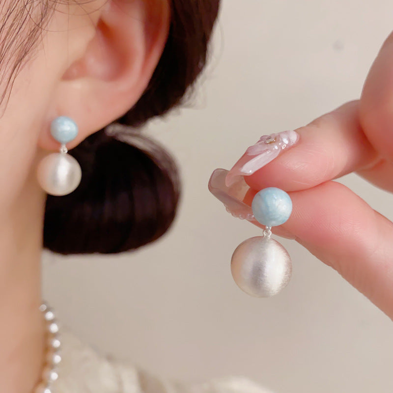 Women's Fashion Thick Sier Dripping Oil Metal Brushed Ball Eardrops Personality Earrings