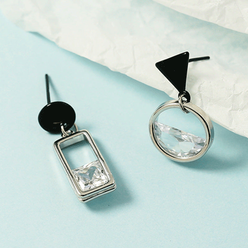 Hipster Asymmetric Half Diamond High Profile Earrings