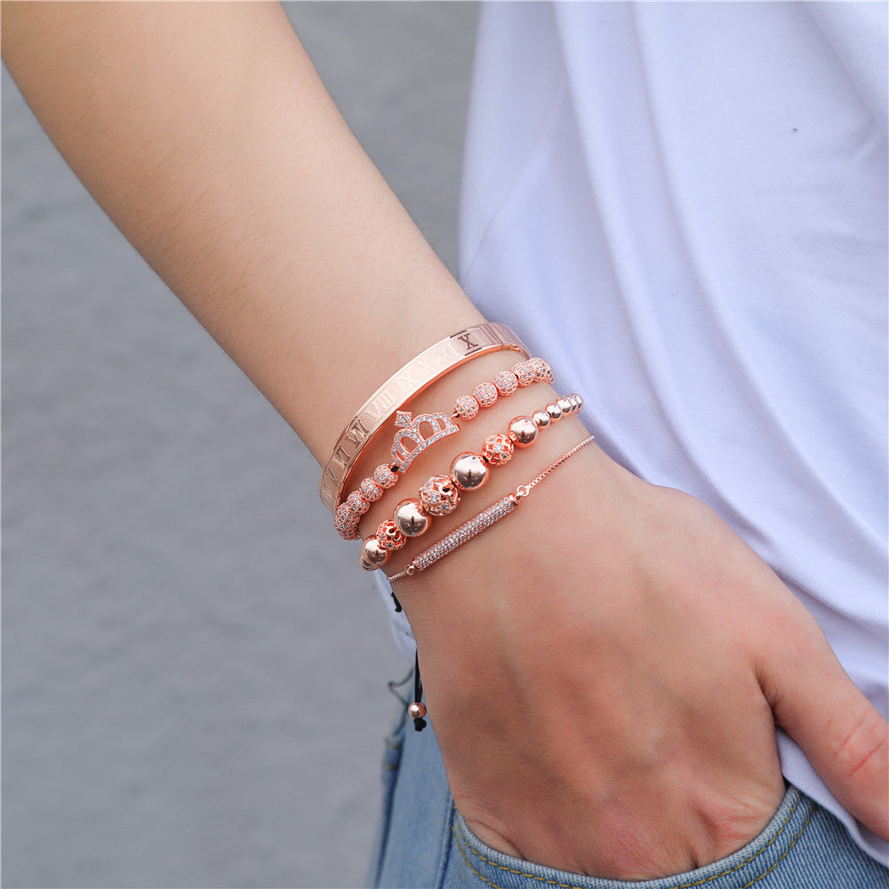 Bracelets combinés en forme de croissant à double rangée de diamants avec boule de strass