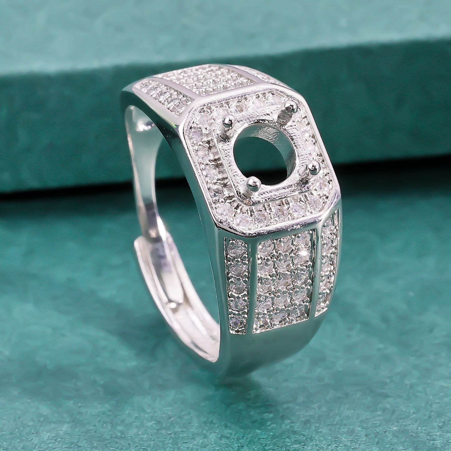 Men's Frame Inlaid Round Pointed Bottom Chinese Diamond Full Ring