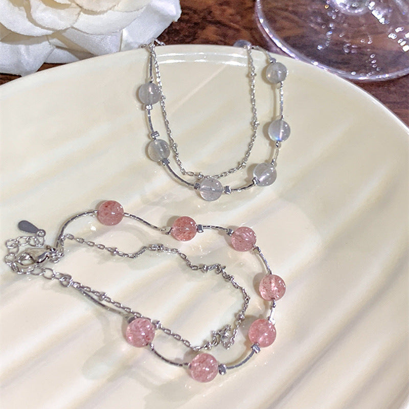 Blue Moonstone High-grade Strawberry Quartz Pink Bracelets