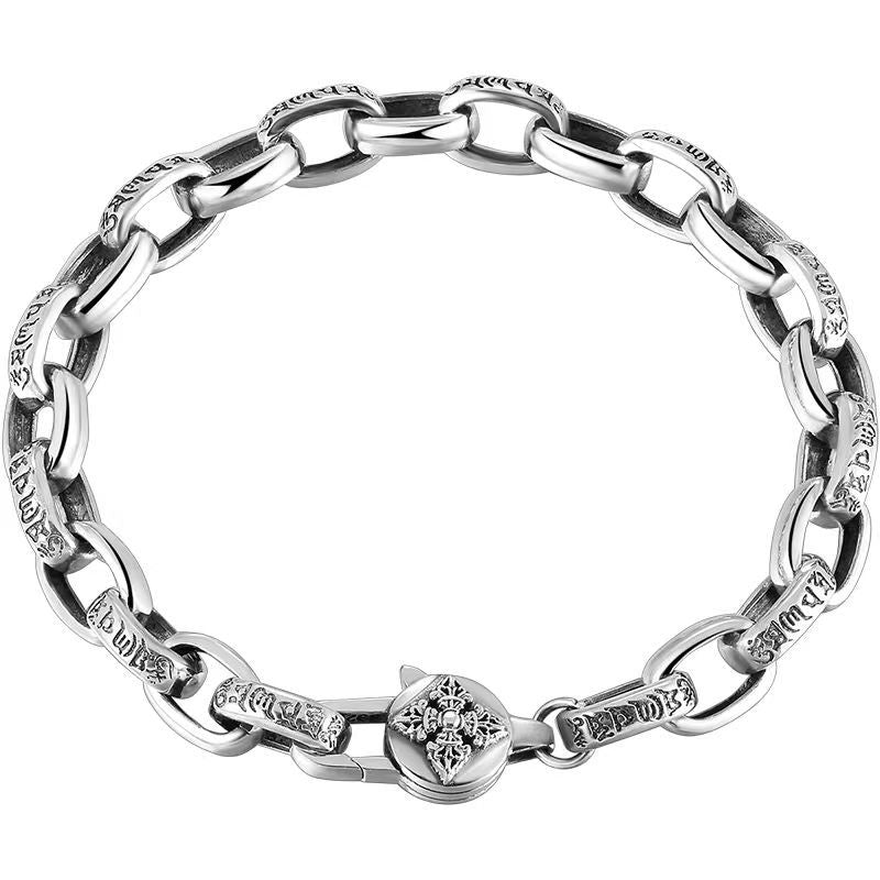 Men's Ethnic Style Carved Mantra Fashionable Sier Plated Diamond Bracelets