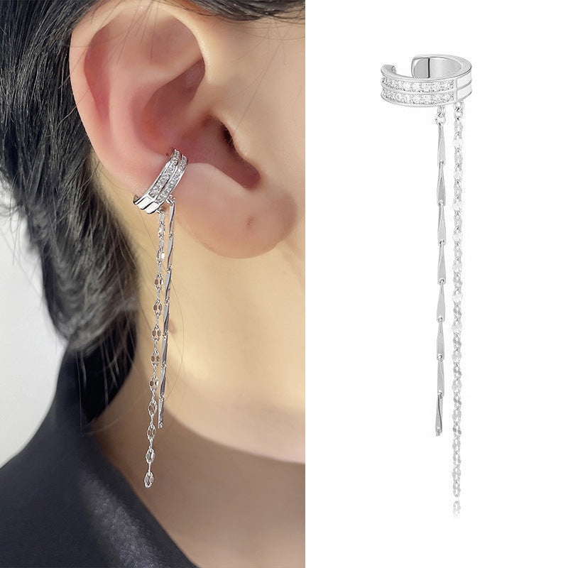 High-grade Long Earless Geometric Tile Chain Ear Clip