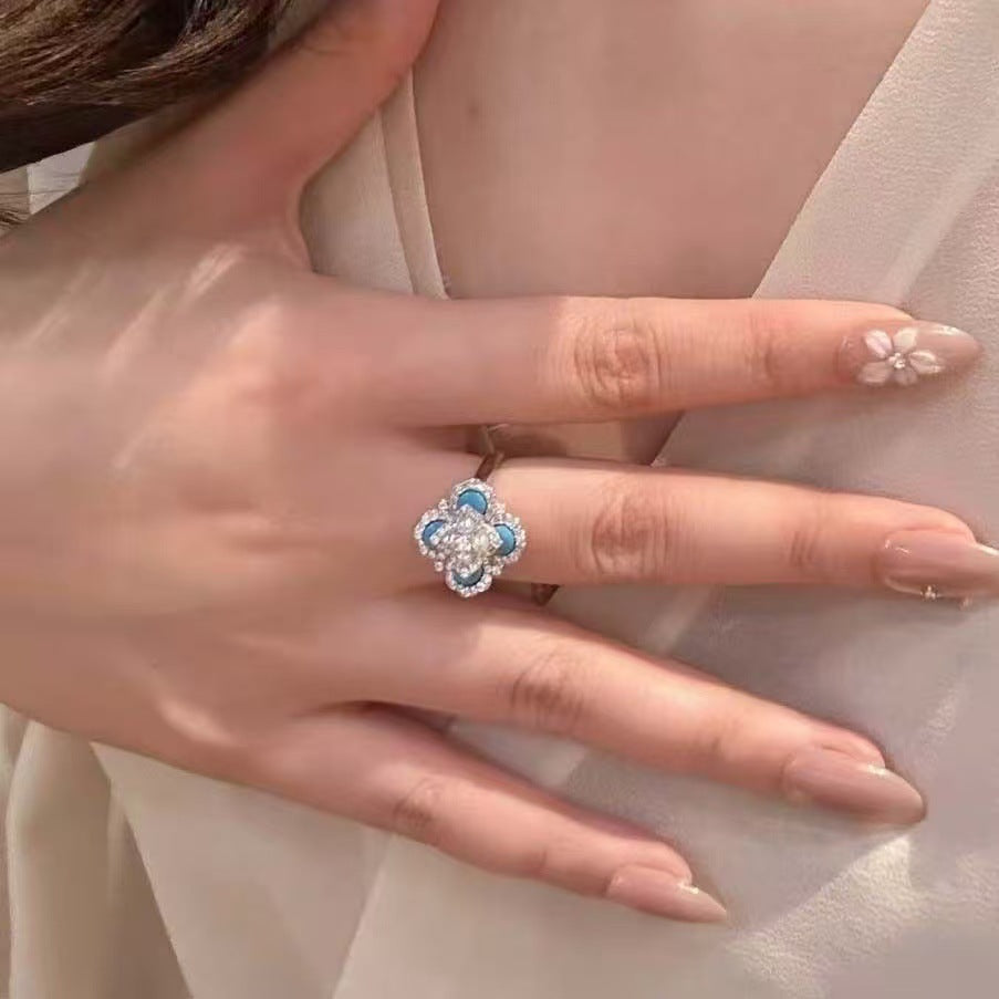 Women's Zircon Turquoise Flower Pearl Light Luxury High-grade Exquisite Temperament Wild Jewelry Set