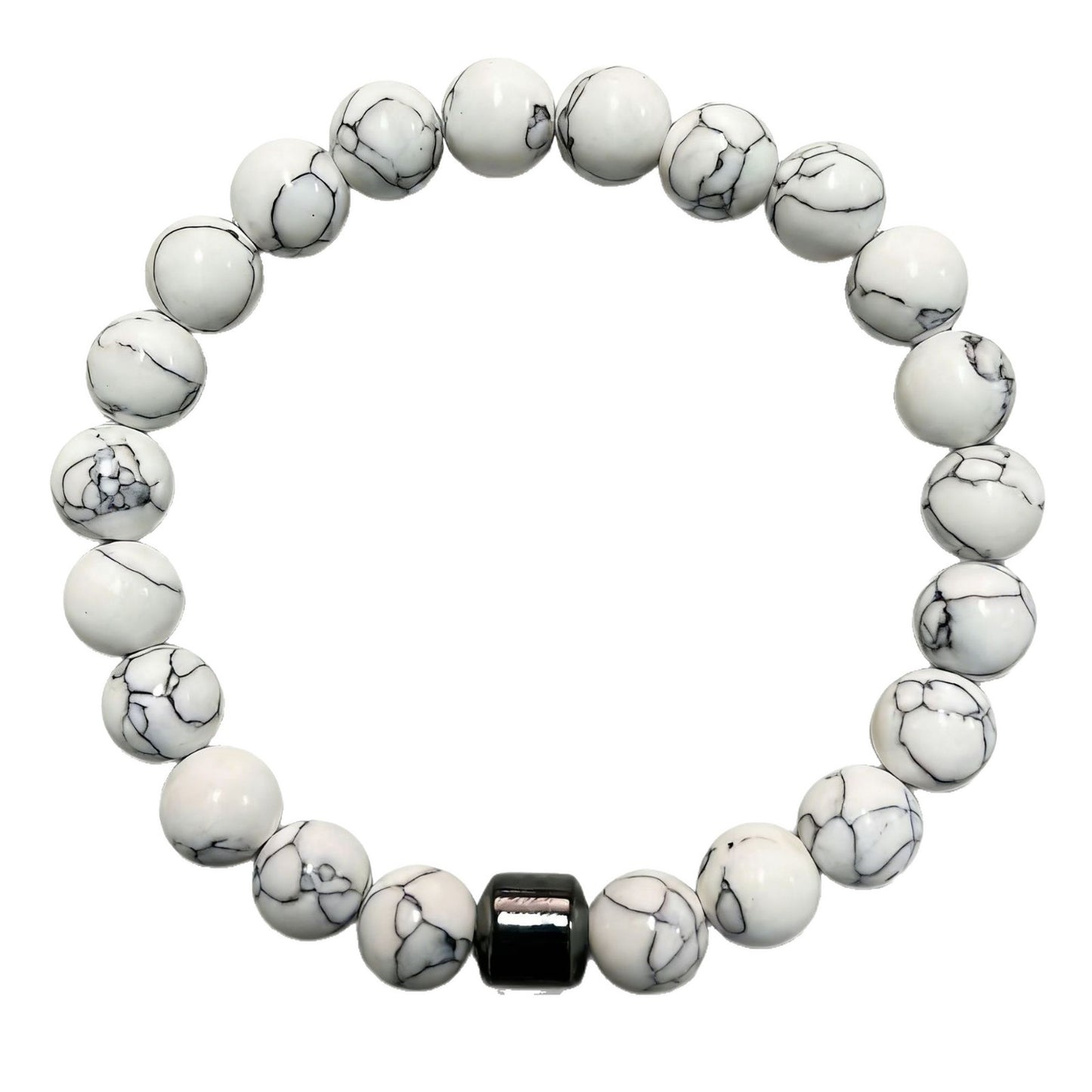 Men's Beaded White Turquoise Haematite Tigereye Volcanic Rock Map Stone Bracelet