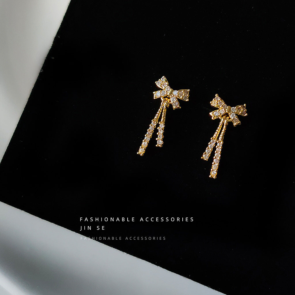 Zircon Sier Needle Plated Bow Simple And Elegant Earrings