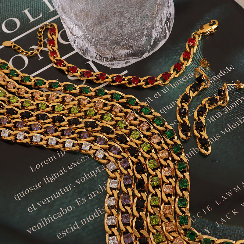 Colorful Zircon Diamond Light Luxury Delicate Jewelry Set