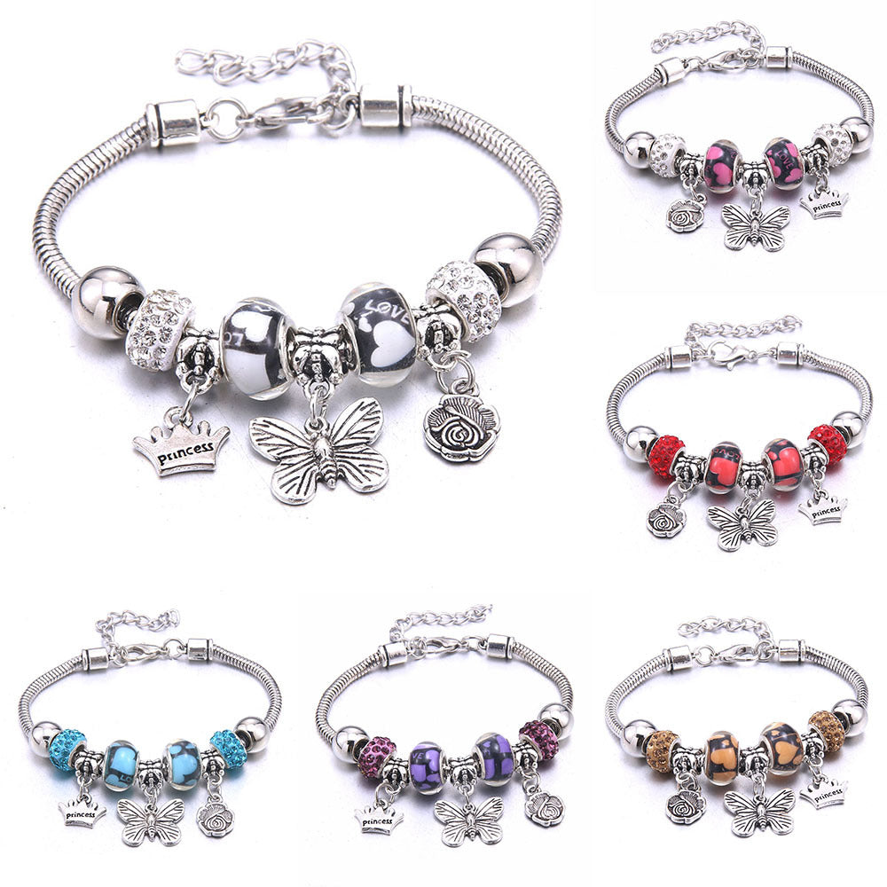 Women's Grid Popular Adjustable Crystal Love Butterfly Bracelets