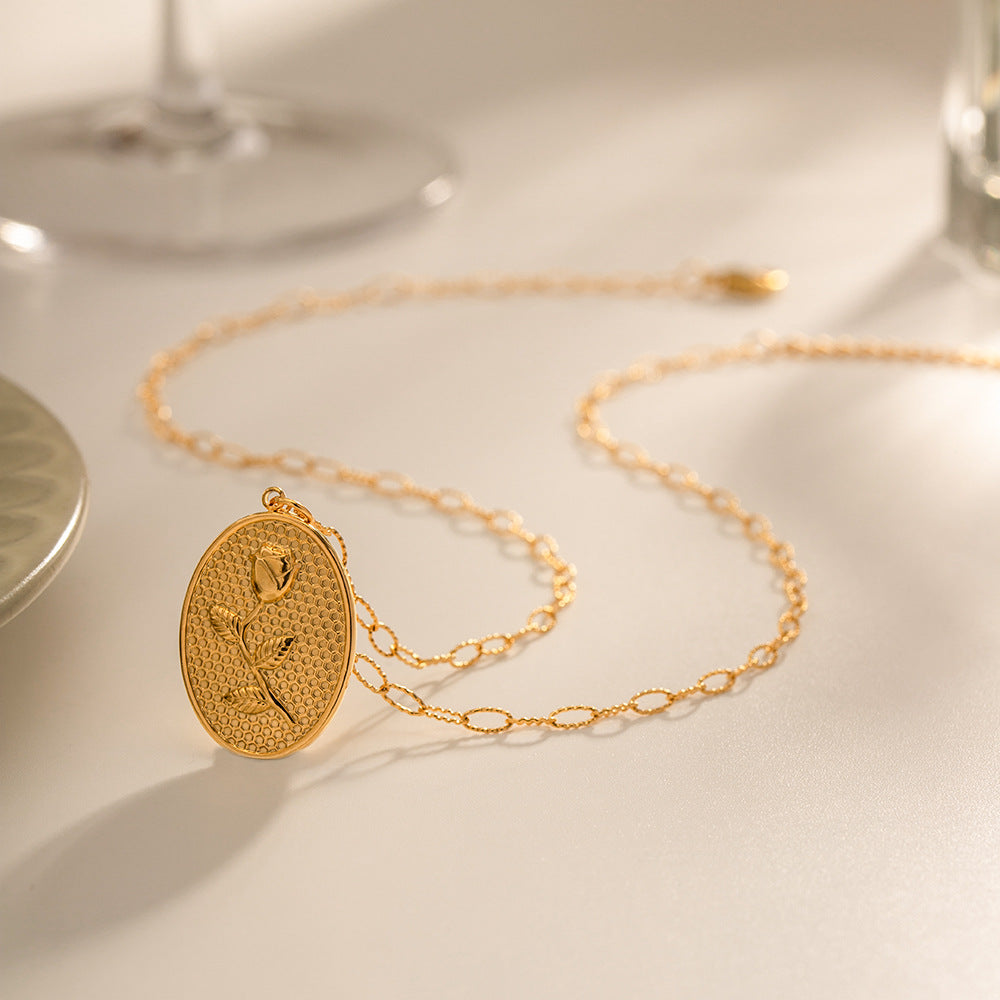 Gold-plated French Retro Stainless Steel Oval Necklaces