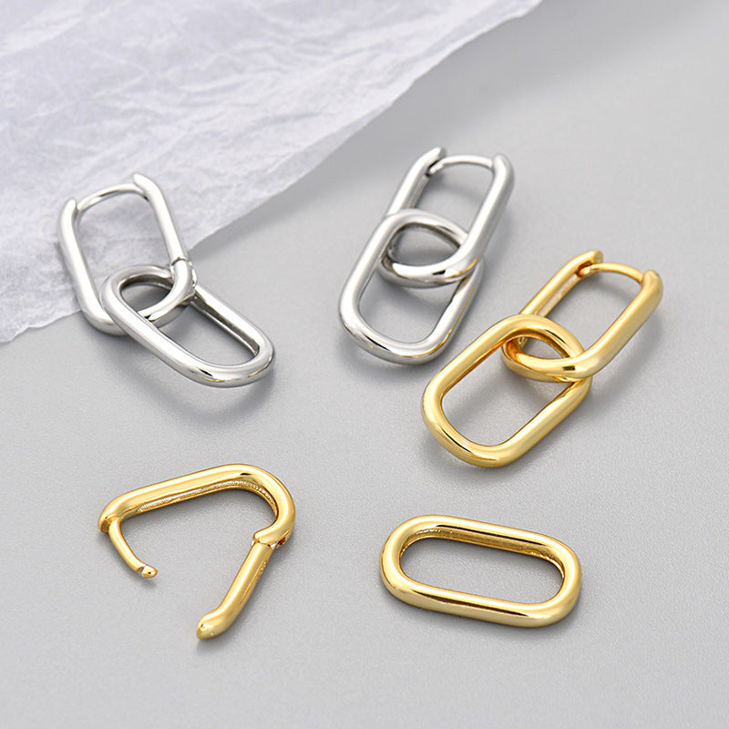 Binaural Creative High-grade Geometric Square Frosty Ear Buckle