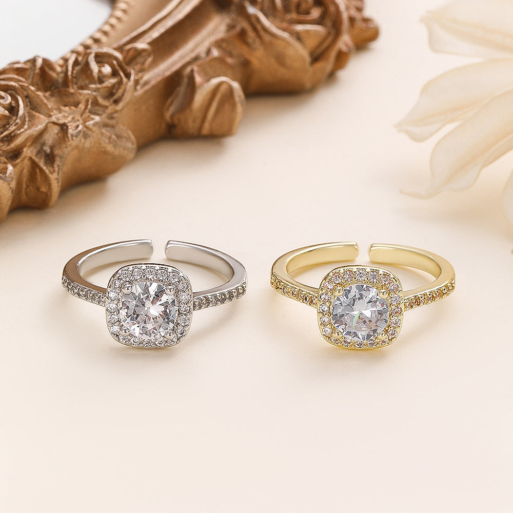 Inlaid Small Square Zircon Rhinestone Female Affordable Luxury Ring