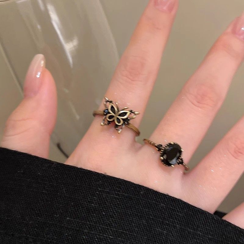 Women's Dark Distressed Butterfly Open-end Adjustable For Trendy Design Personalized Index Ring