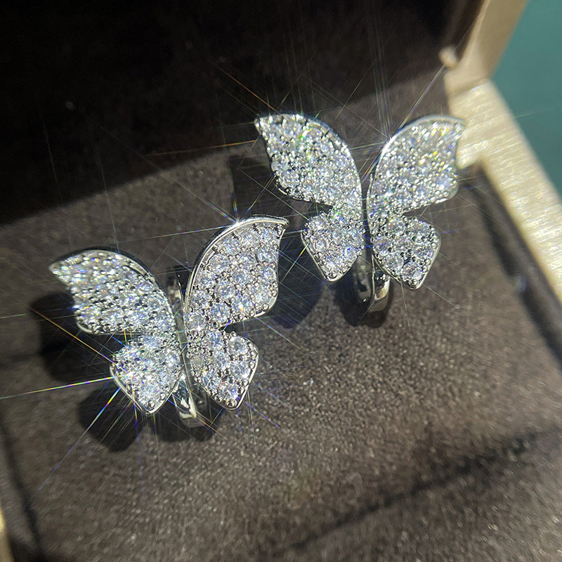 High-grade Full Diamond Exquisite Butterfly Light Earrings