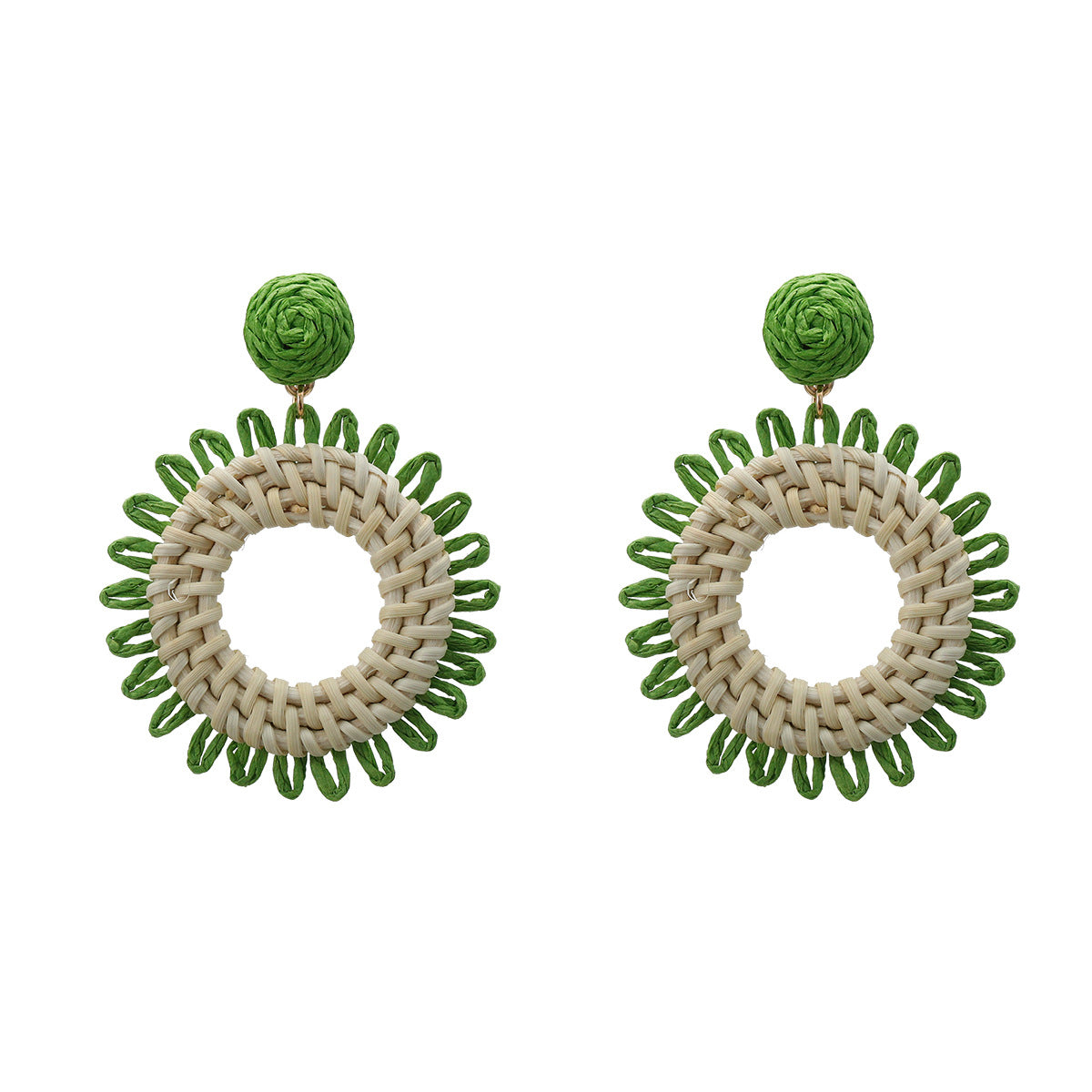 Summer Raffia Flower Female Rattan Woven Earrings