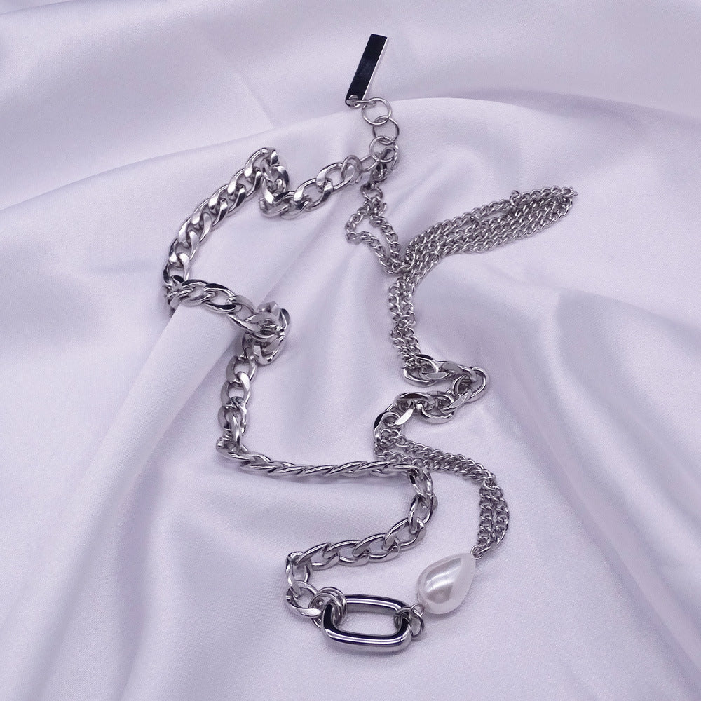 Men's Hop Titanium Steel Fashion Stitching Cuban Clavicle Chain Necklaces