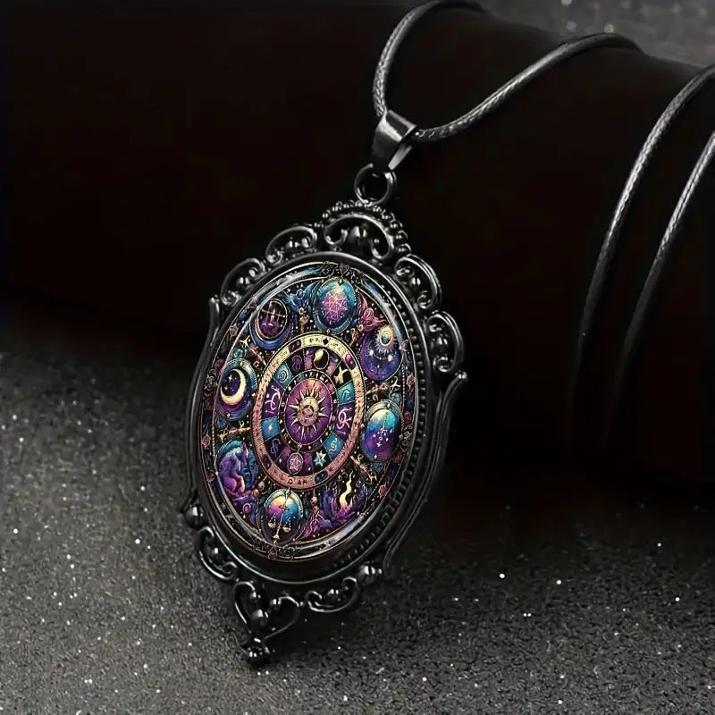 Elegant Constellation Pattern Black Frame Glass Embossed Romantic Necklace