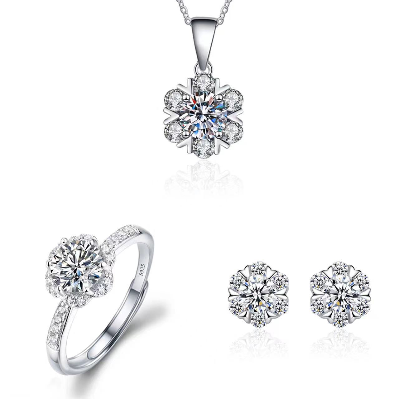 Women's Korean Three-piece Suit Imitation Sier Six Claw Jewelry Set
