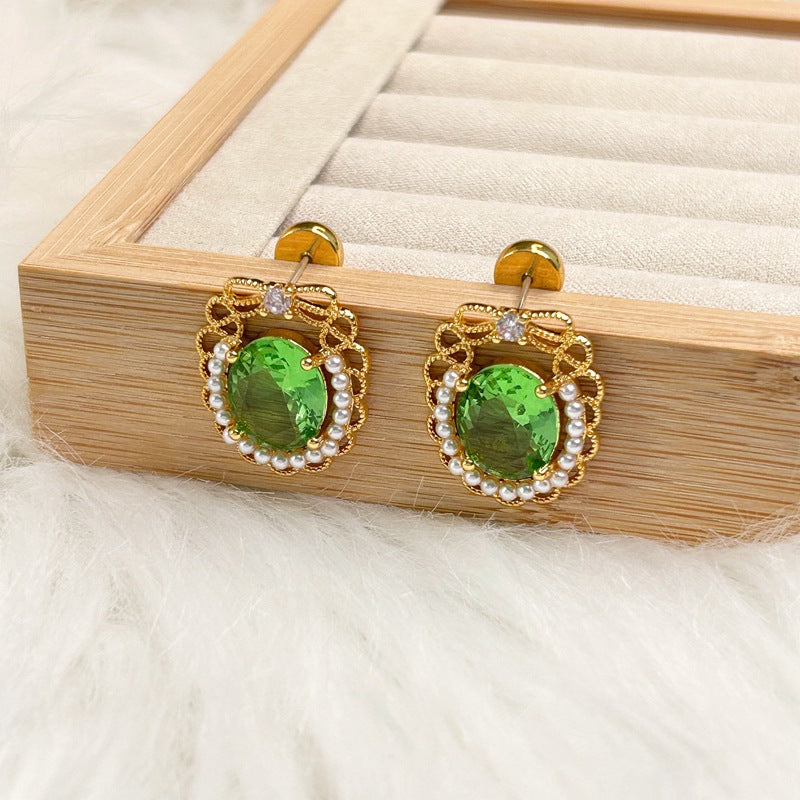 Women's Court Style Olive Green Hollow Ear Rings