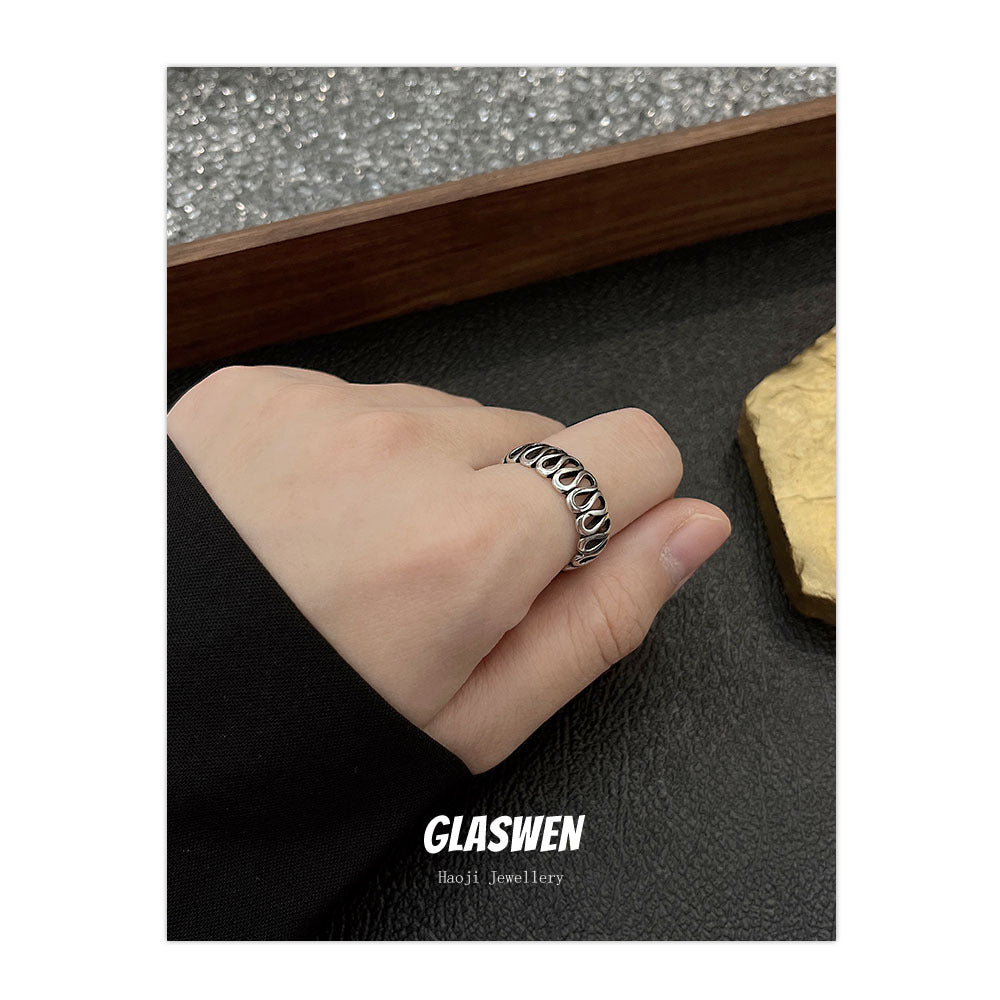 Style Geometric Hollow Open-end Vintage Distressed Rings