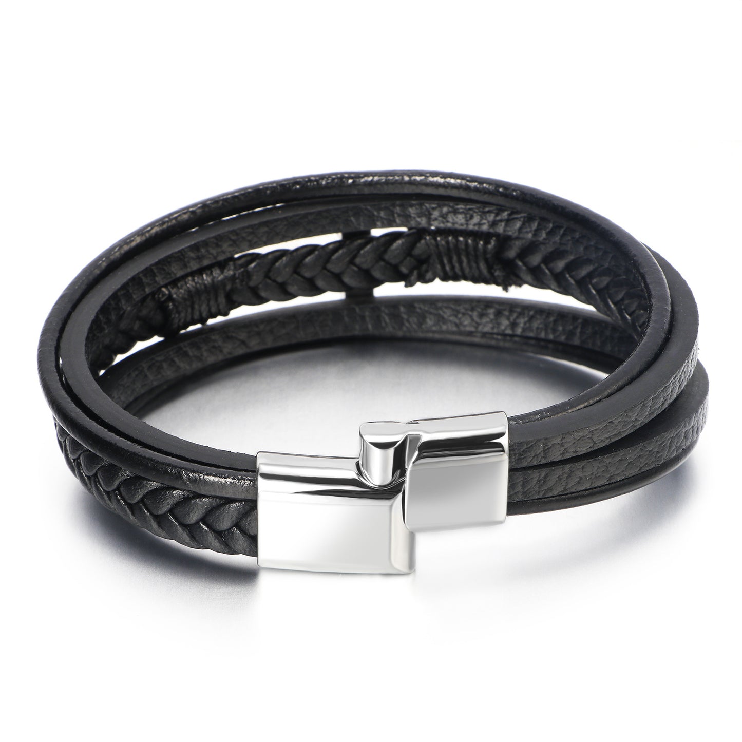 Men's Cross Leather Handmade Braided Rope Magnetic Bracelets