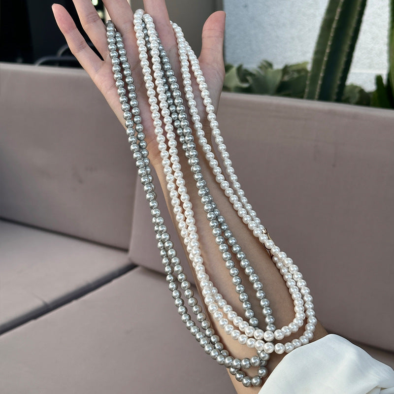 Women's Gray Pearl Sweater Chain Long High-grade Necklaces