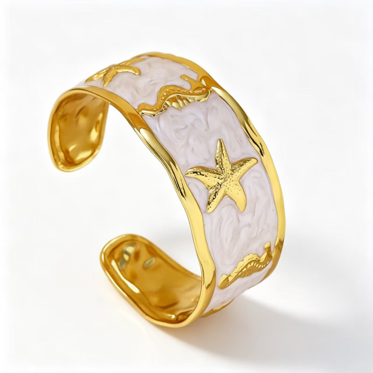 French Entry Lux Dripping Starfish Seahorse Golden Edge Bracelet