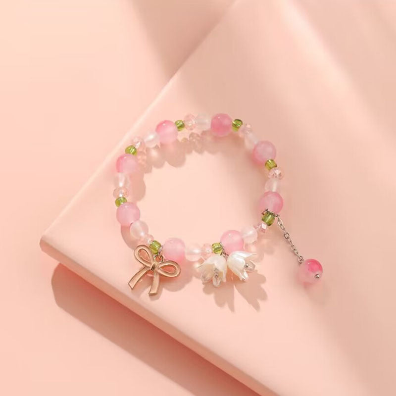 Cat Love Bell Imitation Opal Girlfriends Glaze Bracelet
