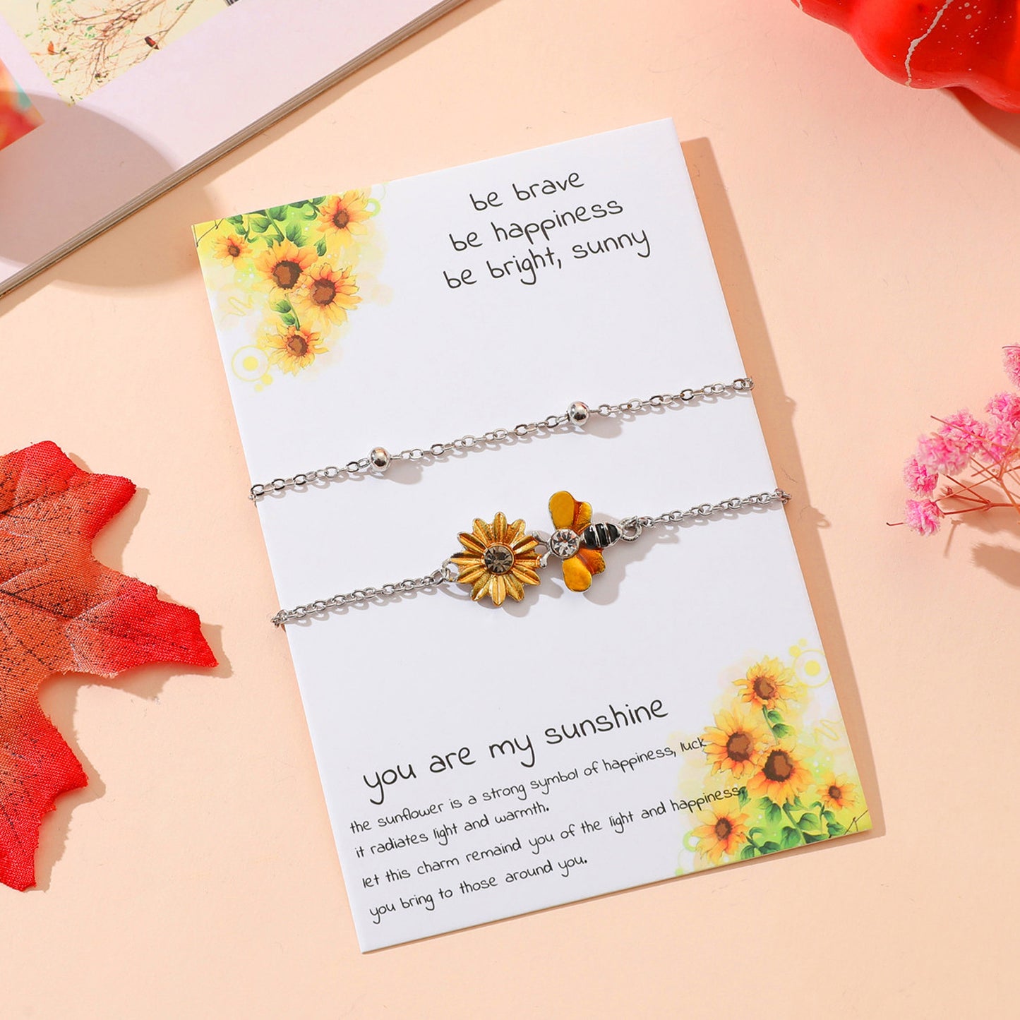 Chain Creative Heart-shaped Diamond Sunflower Little Bee Friendship Bracelets