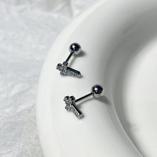 Fairy Niche Micro Inlaid Zircon Mini Cross Cochlear Bone Nail Rings