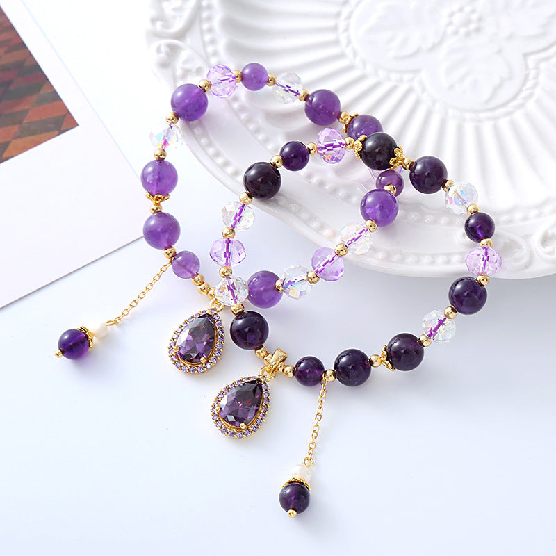 Women's Noble Amethyst Refined Zircon Love Pendant Bracelets