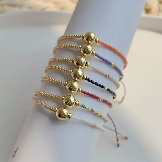 Petits bracelets de couleur tissés à la main pour femmes, perles jumelles