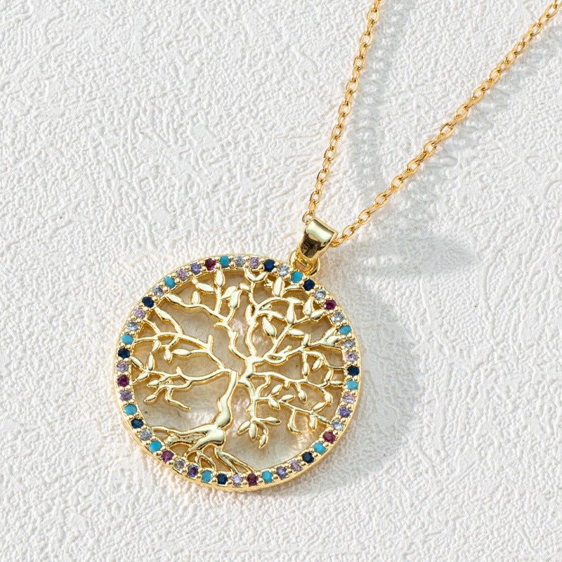 Tree Of Life Pendant Gold-plated Zircon Stainless Steel Necklaces