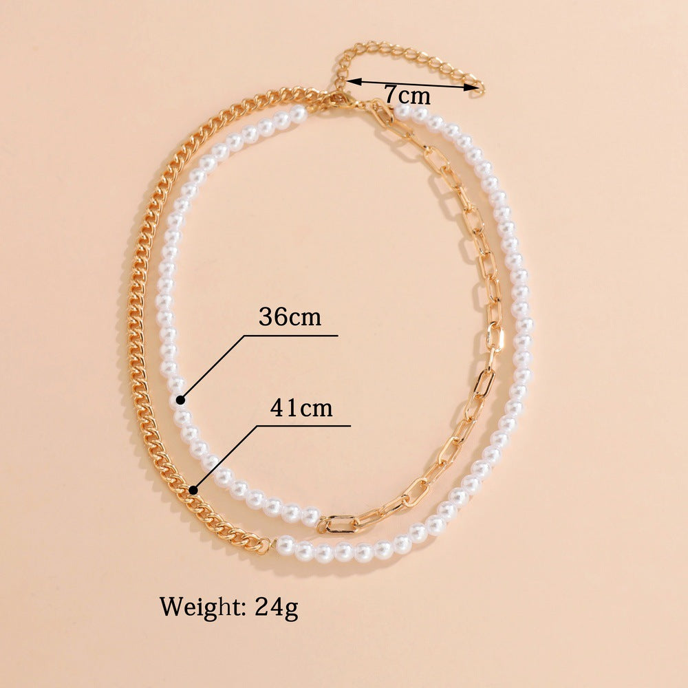 Personality Pearl Stitching Chain Double Layer Necklaces