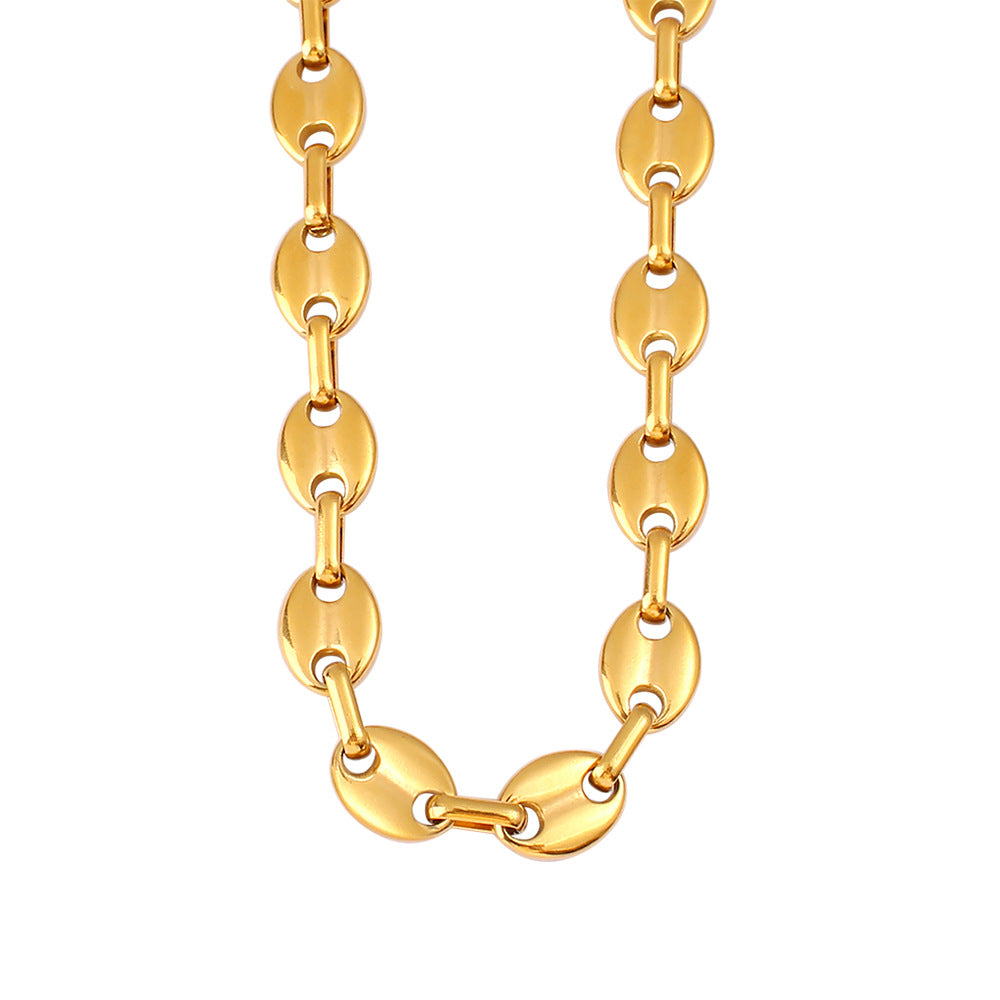 Women's & Men's Hip Hop Coffee Beans Gold Titanium Steel Pig Jewelry Set