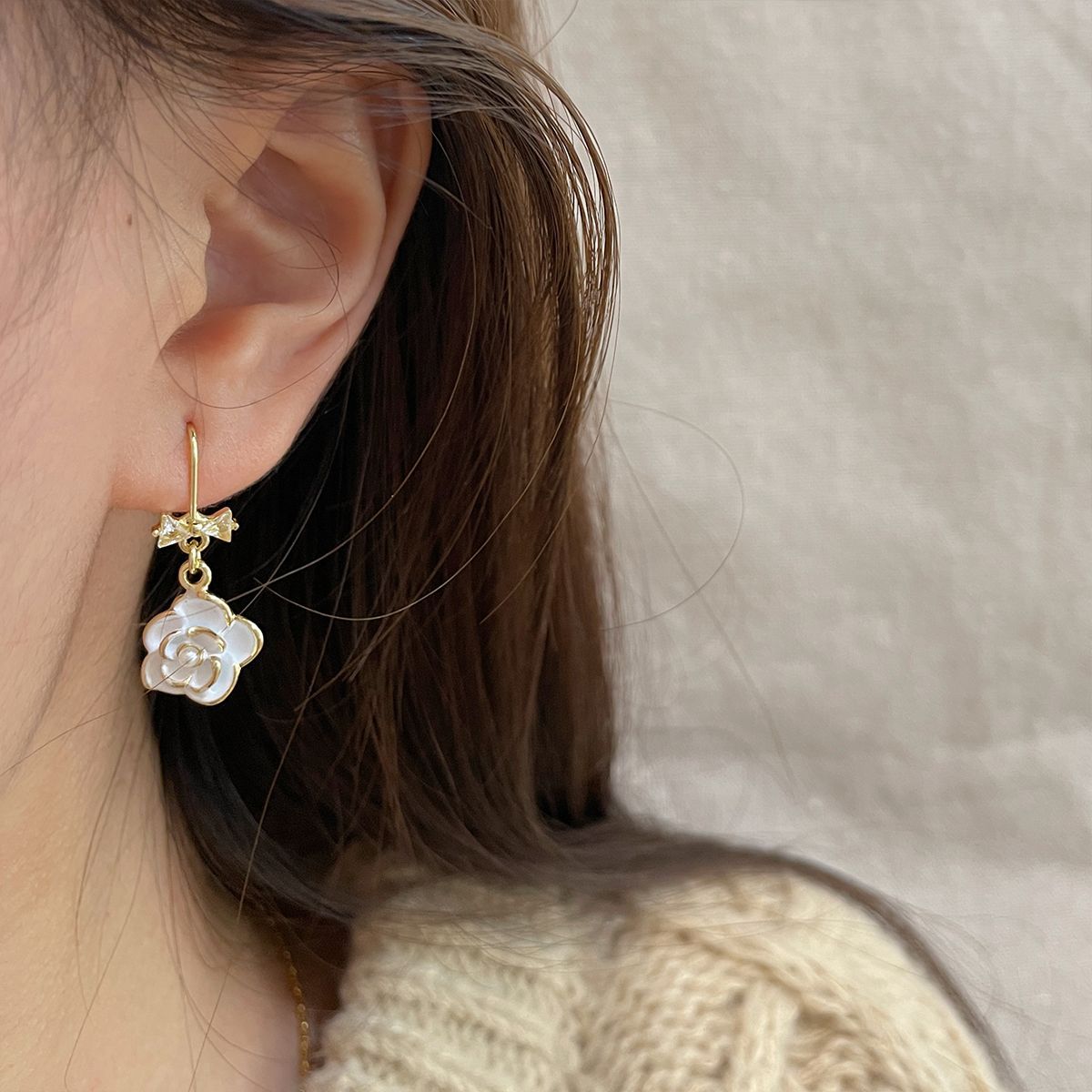 Boucles d'oreilles en perles de type camélia pour femmes, pour conception de niche