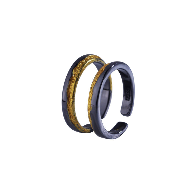 Women's & Men's & One Pair Vintage Black Gold Texture Rings