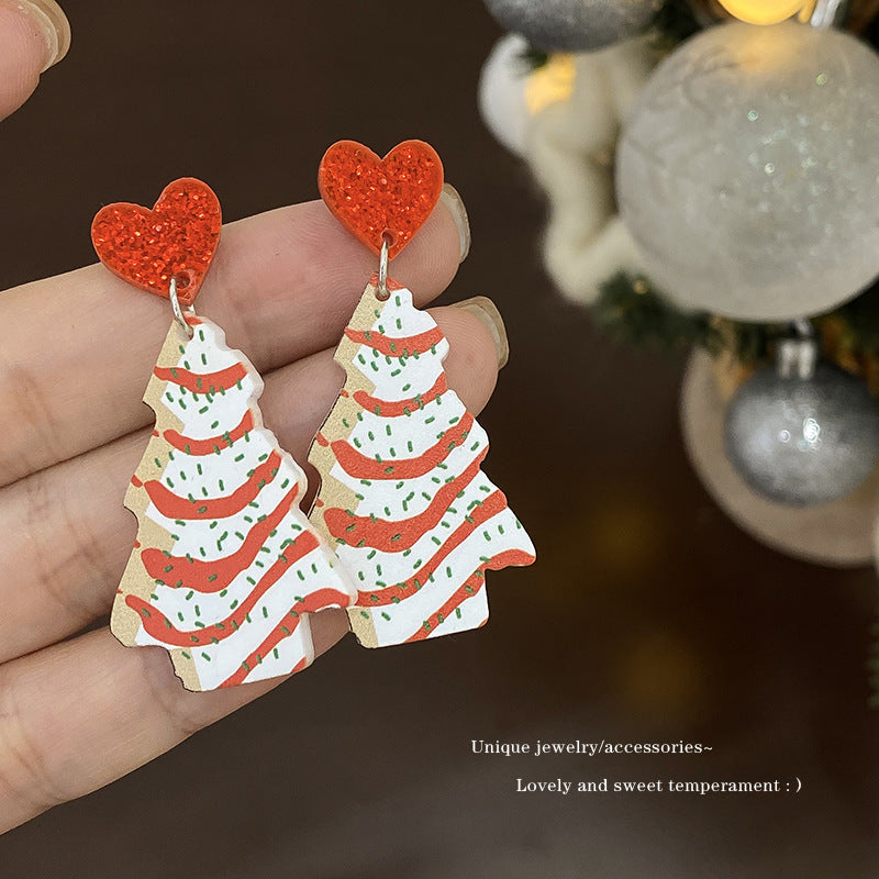 Boucles d'oreilles de niche rouge de tempérament de lune d'élan de Noël pour femmes