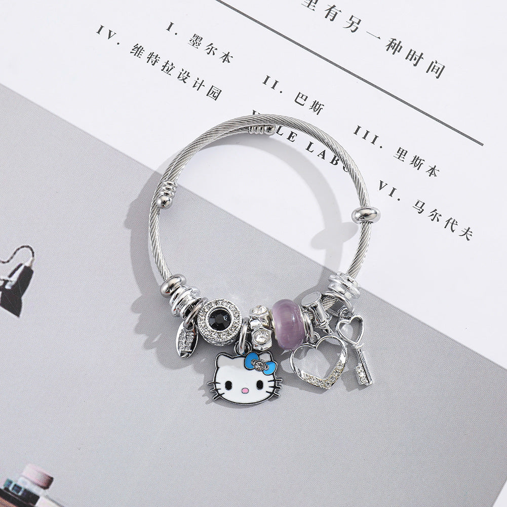 Bracelets en acier inoxydable pour copines de style Mori, chat mignon