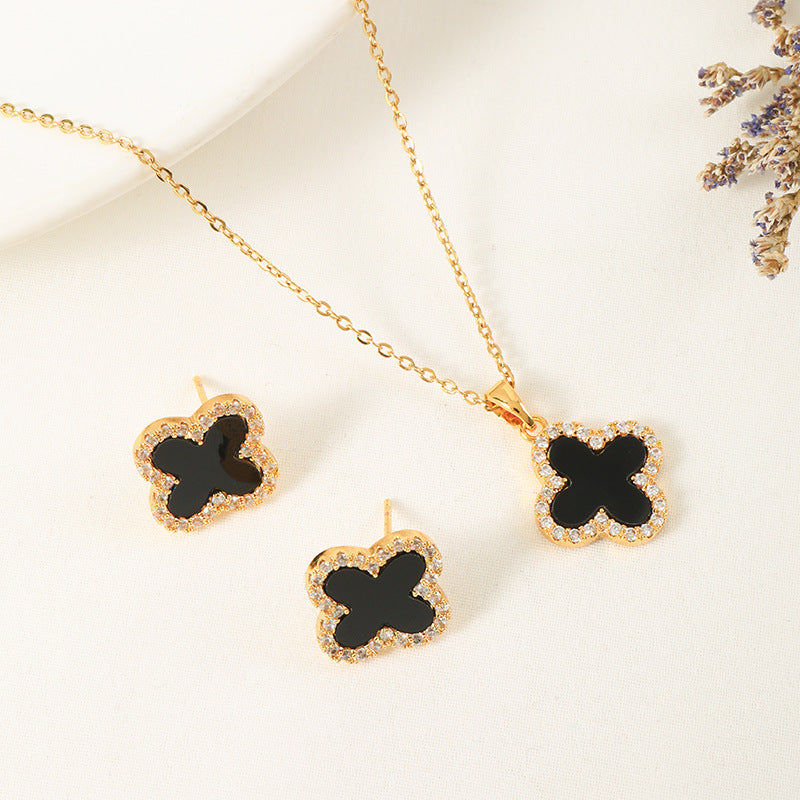 Fashion Four-leaf Clover Suit Inlaid Zircon Jewelry Set