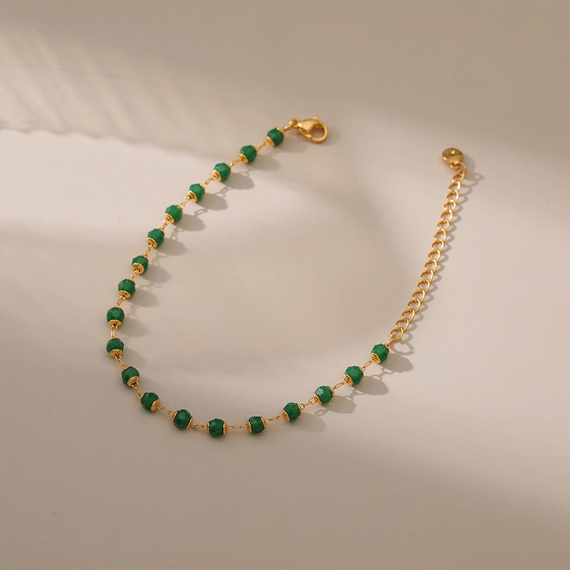 Real Gold Simple Green Gem Acrylic Material Bracelets