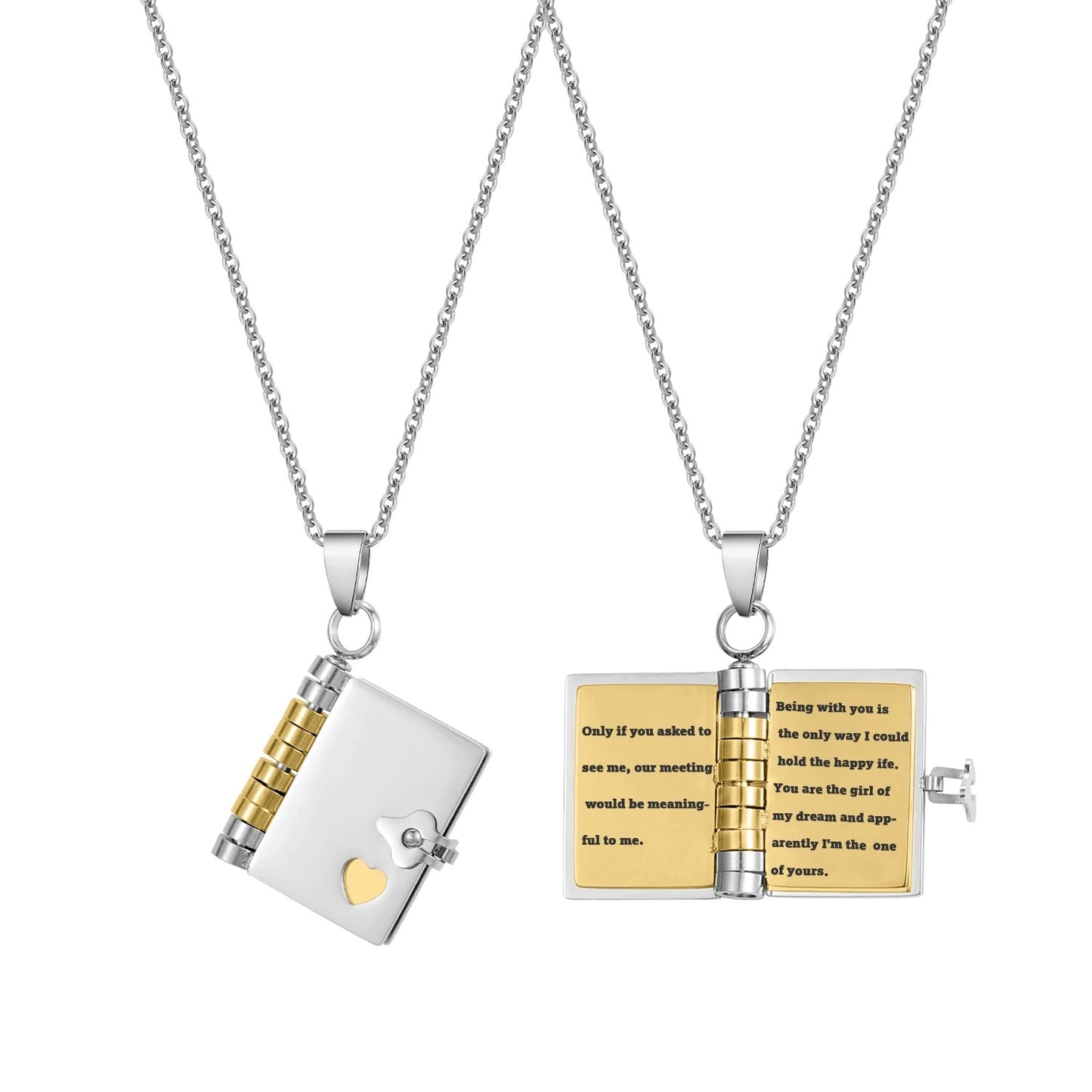 Colorfast Couple Book Personalized Love Open Close Sweater Necklaces