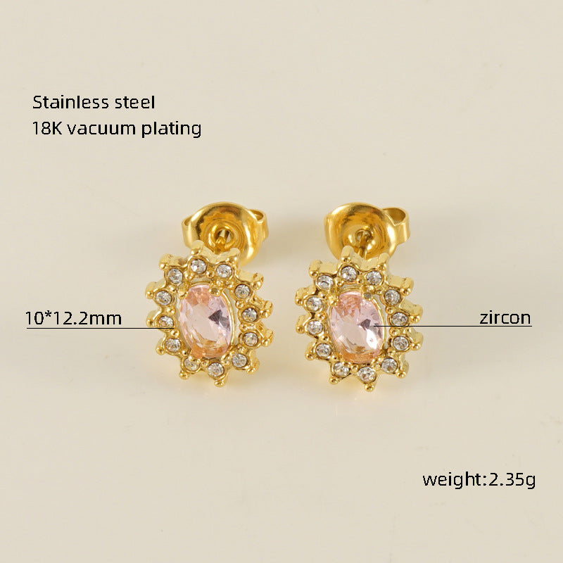 Women's Titanium Steel Zircon Stainless Square High-grade Earrings