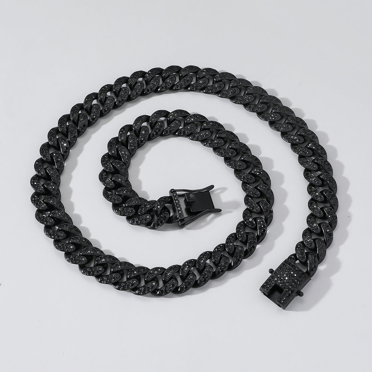 Men's Hop Style Black Full Diamond Cuban Link Chain Stitching Necklaces