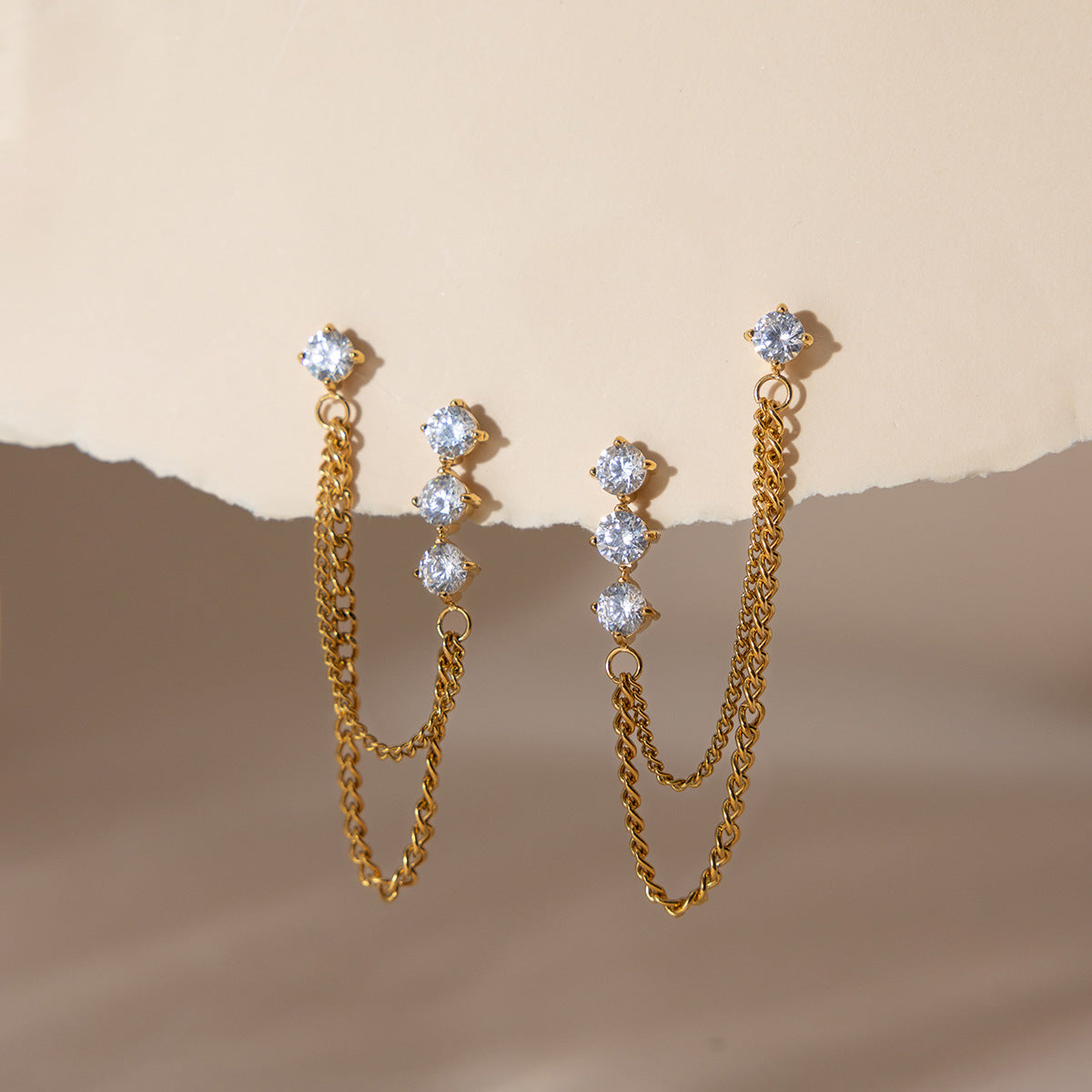 Women's Stainless Steel White Zircon Tassel Chain Fashion Classic Earrings